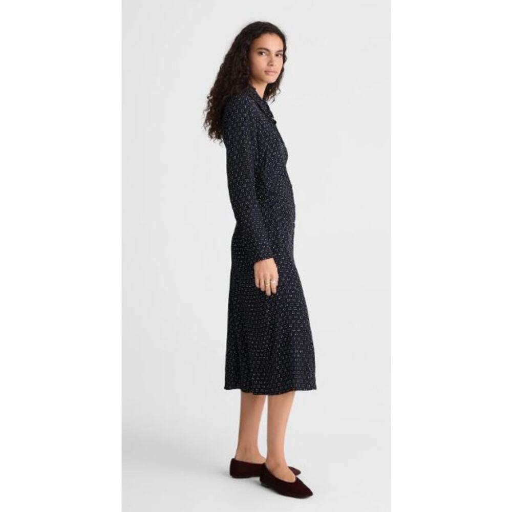 Madewell Size 14 Ruched Midi Shirtdress Navy Foulard Floral Long Sleeves - Picture 2 of 13